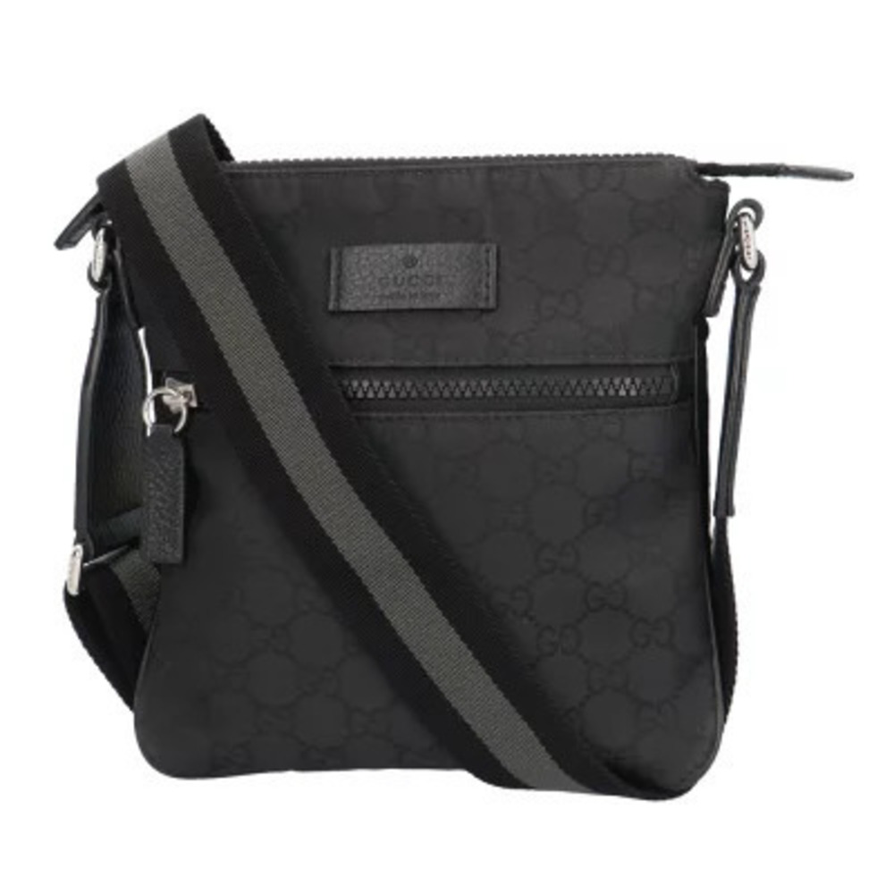 Gucci black GG Monogram Flat Messenger Bag tonal GG jacquard